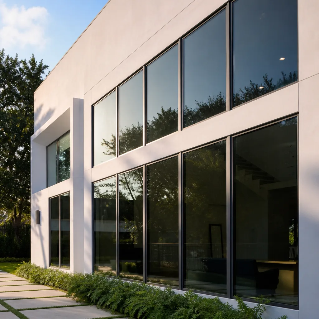 Modern floor-to-ceiling window installation on a contemporary building exterior